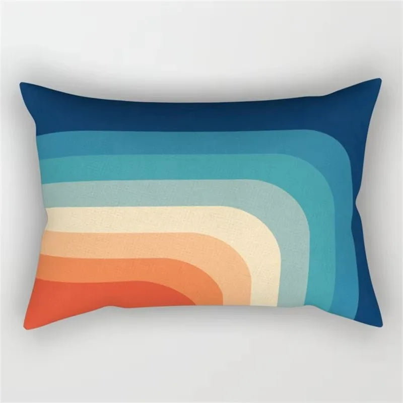 Rectangular rainbow geometric and botanical cushion cover