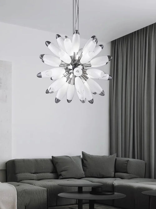 Design LED chandelier with glass shade and elegant glossy finish - vue 3 sur 12