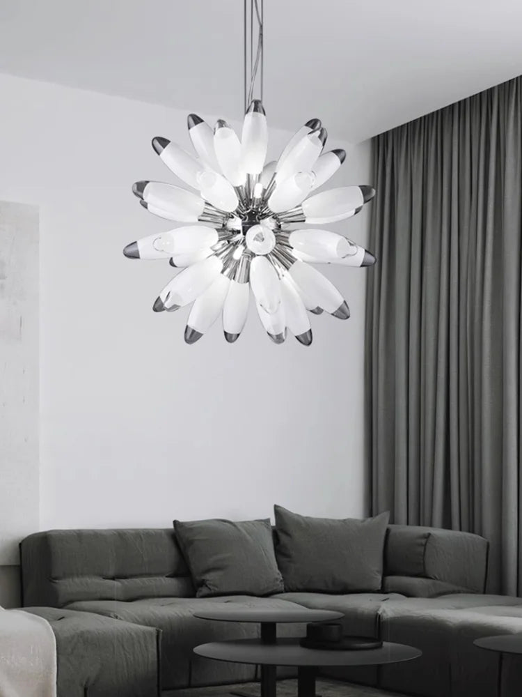 Design LED chandelier with glass shade and elegant glossy finish