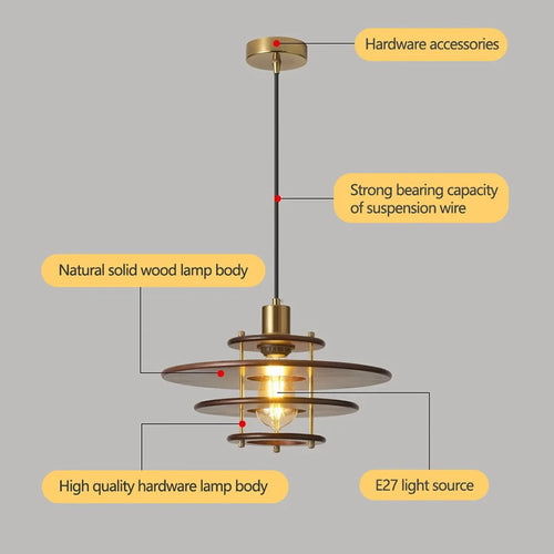 Solid wood retro flying saucer chandelier for bar and restaurant - vue 6 sur 6