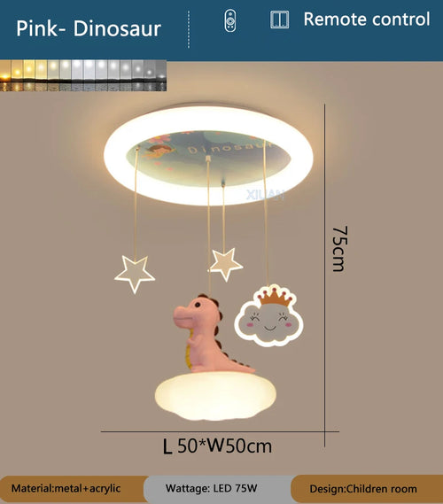 Creative children's chandelier pink green dinosaur for kids' room - vue 8 sur 9