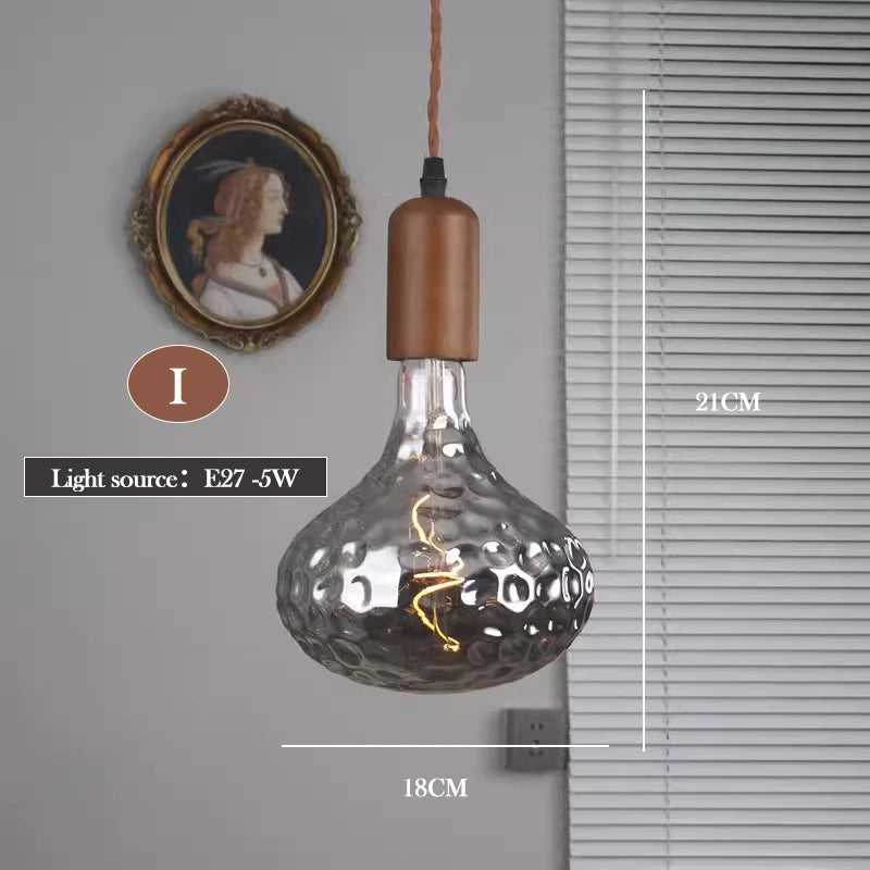 Retro art glass chandelier with solid wood for interior decoration - vue 25 sur 25