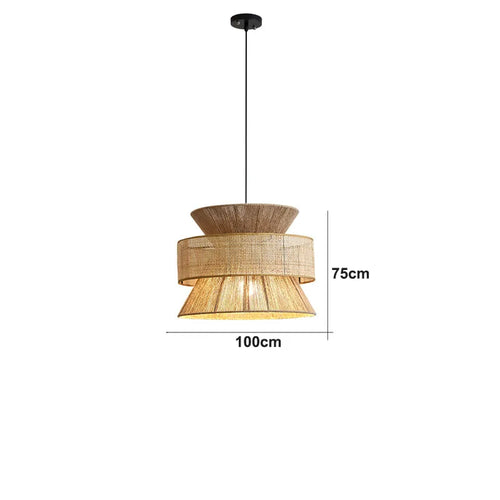 Chinese sabi wabi style rattan pendant light - vue 12 sur 24