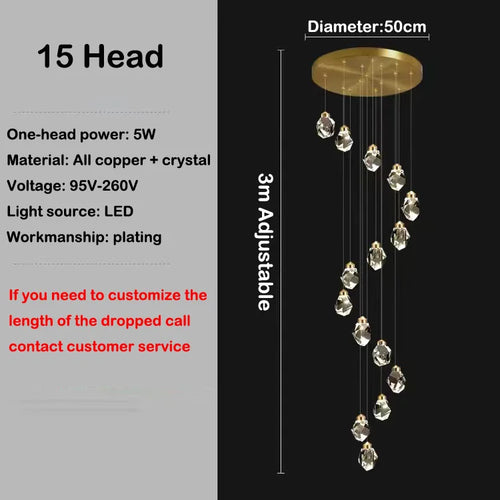 Modern elegant copper crystal LED chandelier - vue 9 sur 16