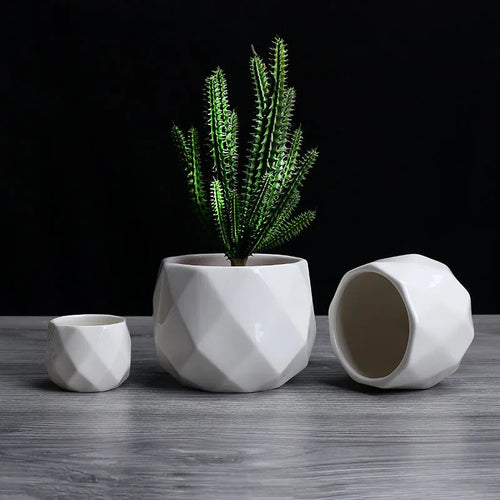 geometric ceramic flower pot for succulents - vue 4 sur 7