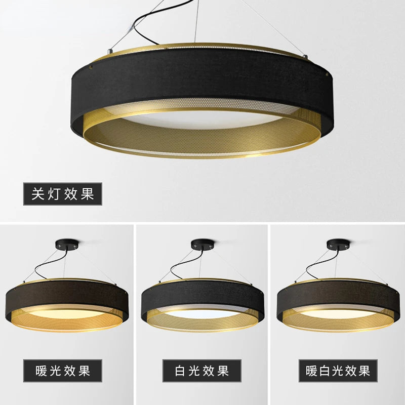 Modern gold round LED lamp with industrial decorative design - vue 4 sur 9