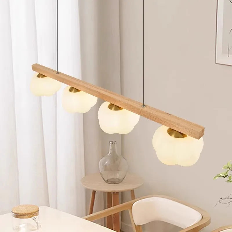 Modern natural wood pendant light cotton-shaped - vue 3 sur 11