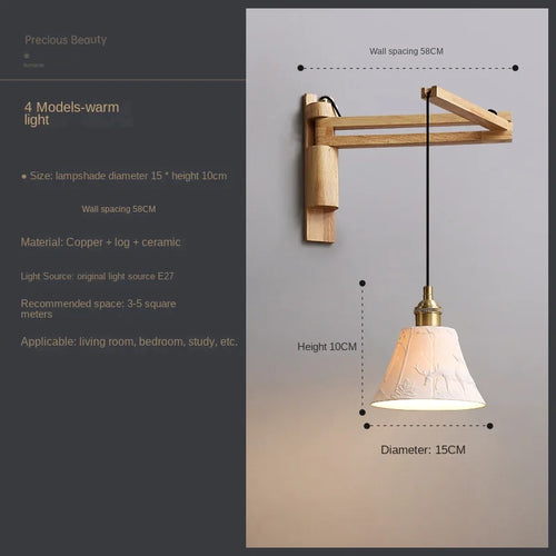 Extendable and adjustable Japanese style retro wood pendant light