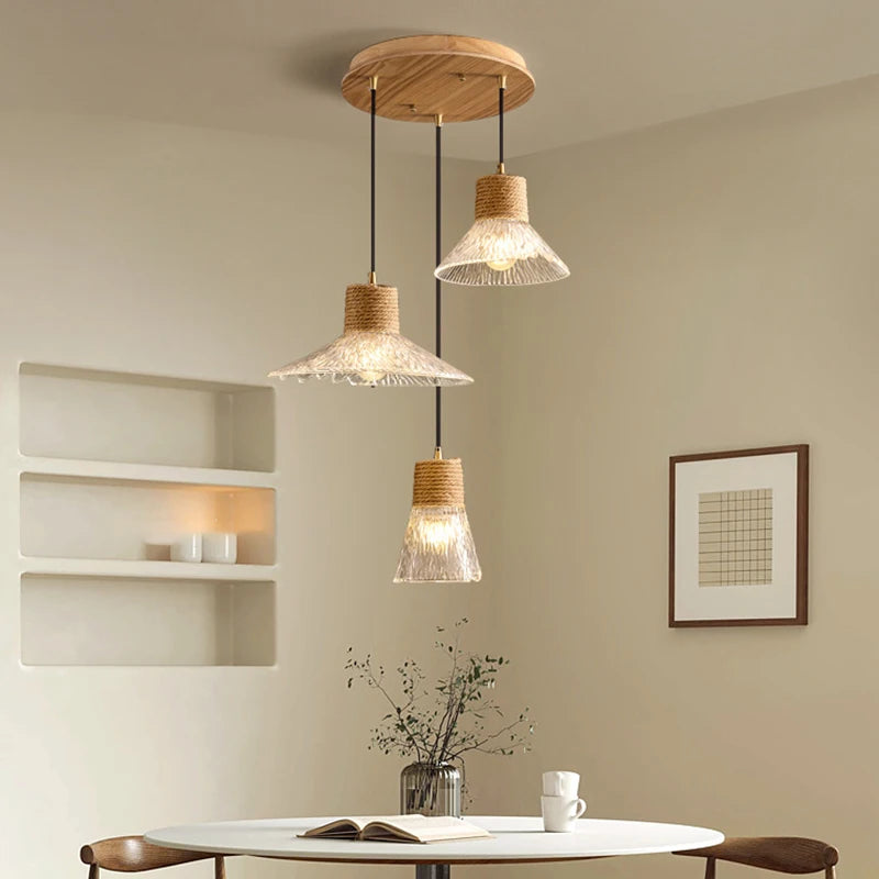 Vintage glass chandelier with crystal stripes for Japanese decor