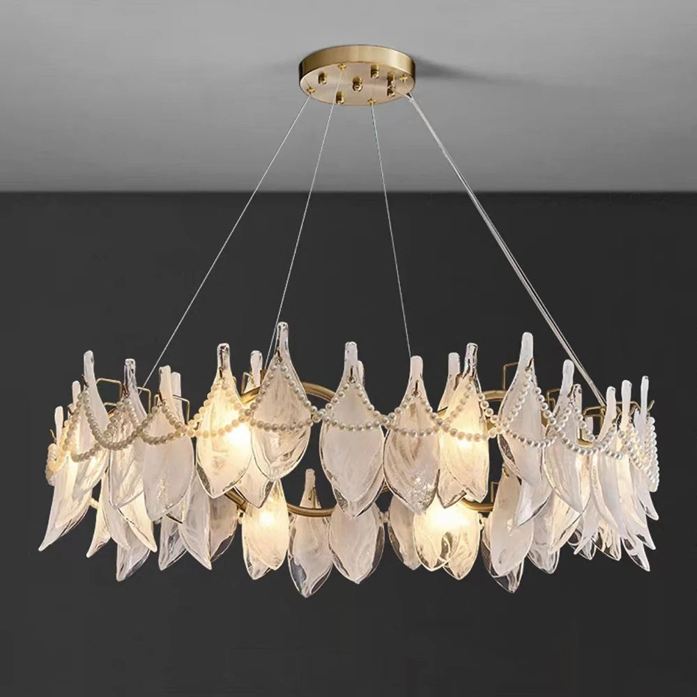 Creative frosted glass chandelier with hanging pearls, modern design - vue 6 sur 10