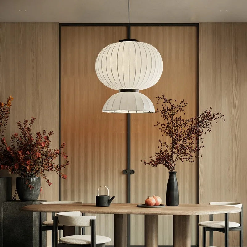 Minimalist silk LED chandelier nordic wabi sabi style