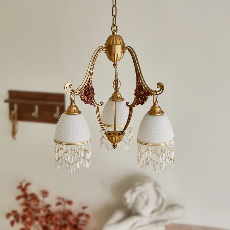 Retro copper chandelier with vintage medieval pendants - vue 4 sur 8