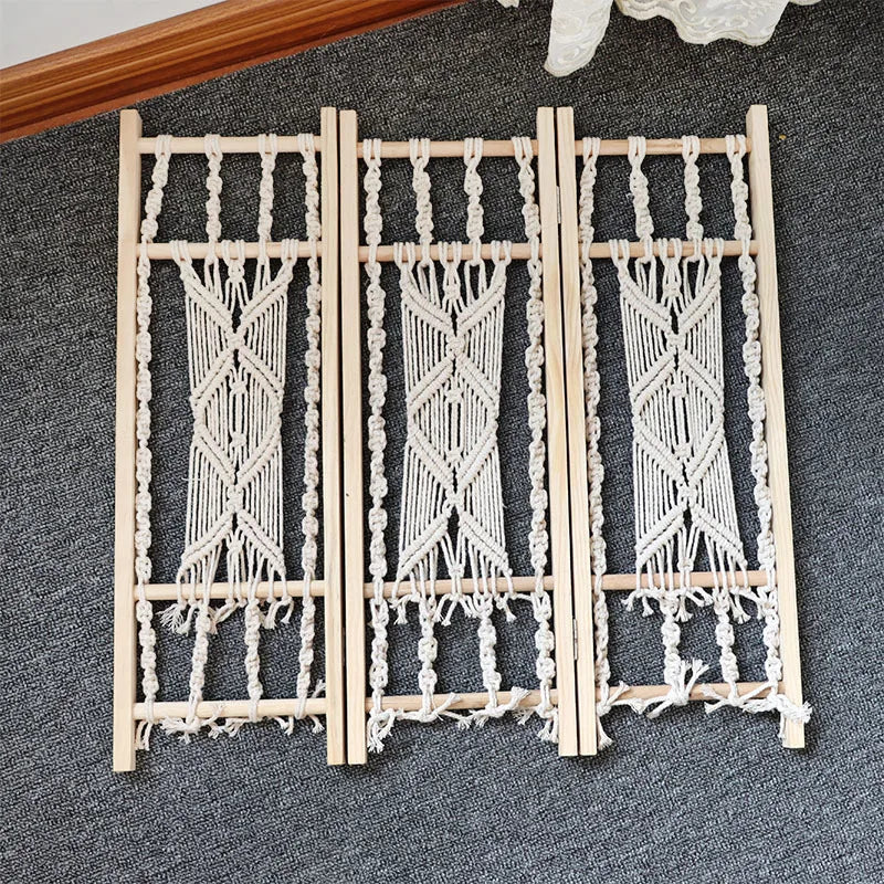 hand-woven solid wood bohemian screen Japanese and Korean decorations