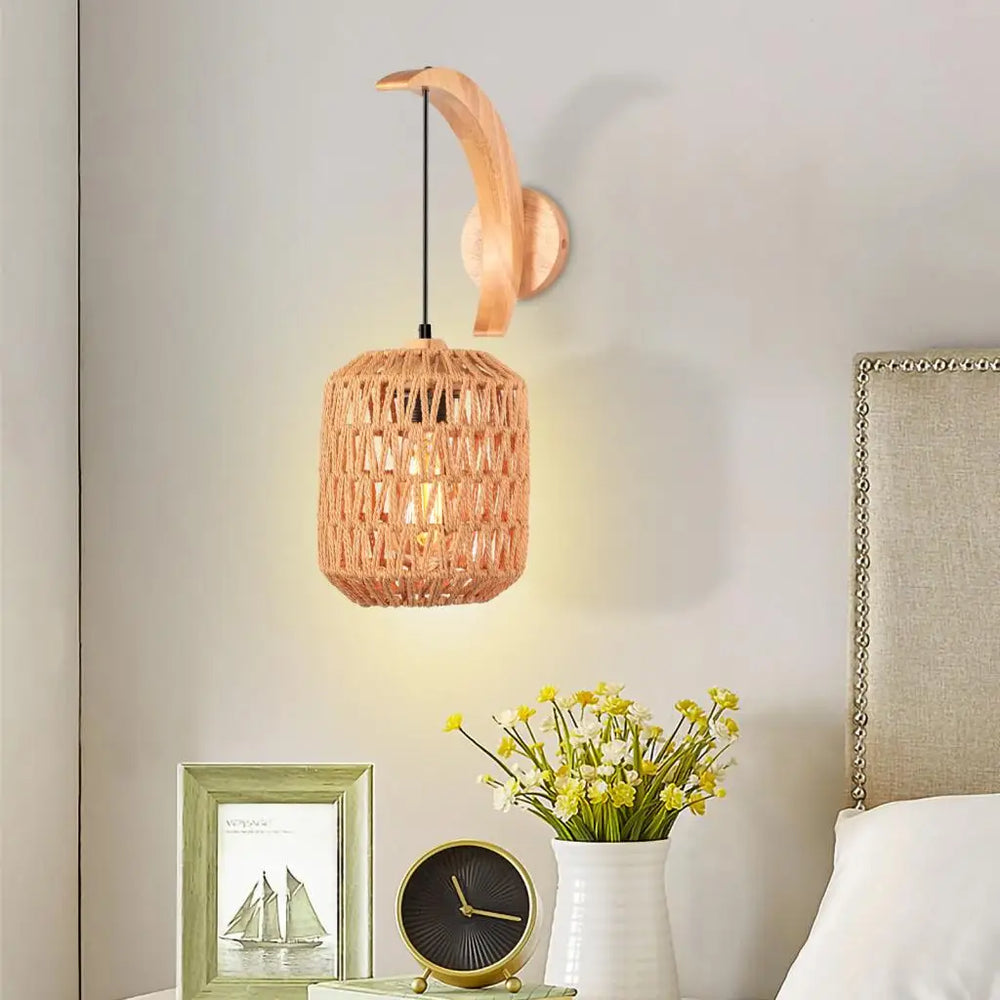 Vintage hemp rope and industrial wood wall light