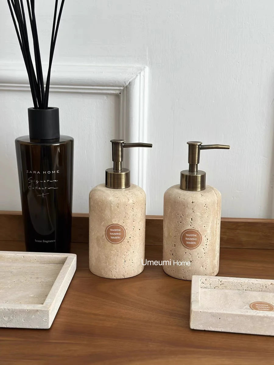 marble bathroom kit with gel holder and dispenser