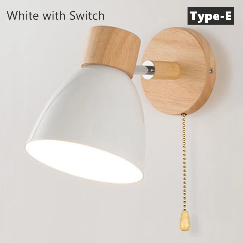 Nordic wooden wall light with decorative bird switch