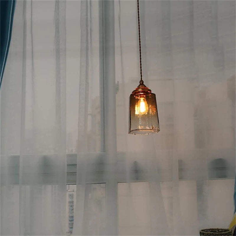 Luxurious copper glass pendant light antique fixture - vue 7 sur 8