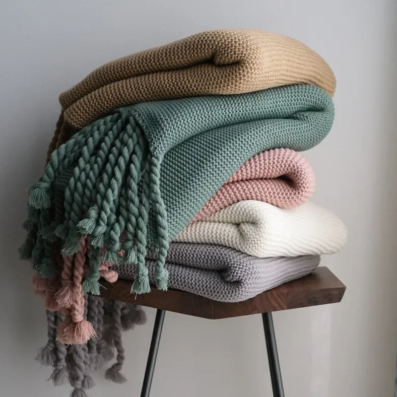 Nordic geometric knit throw warm blanket for living room