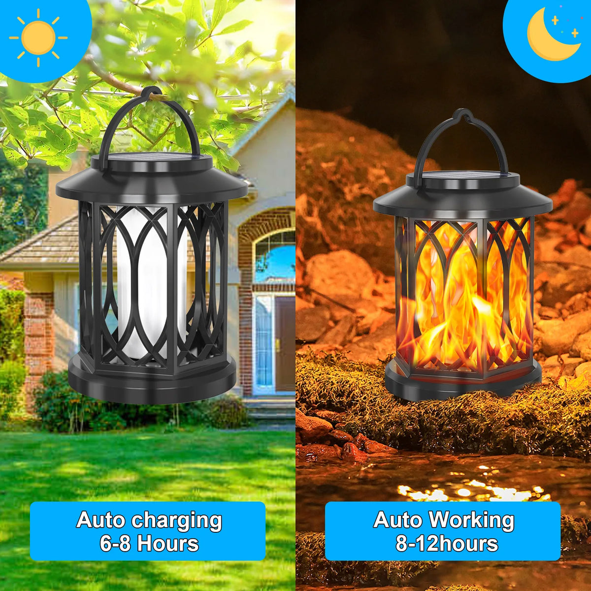 Solar flame hanging lamp for outdoor garden