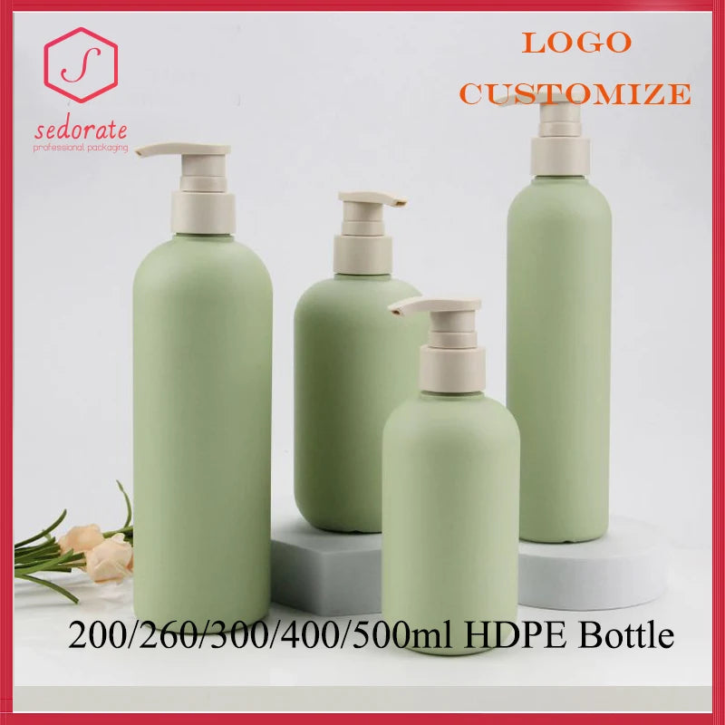 set of plastic bottles with pump lid for cosmetics