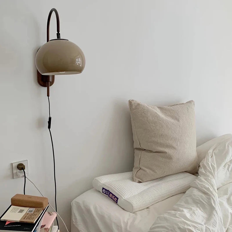 Vintage glass and solid wood wall lamp, creative and decorative