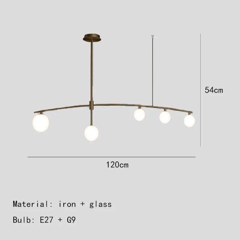 Metal and glass chandelier for kitchen suspension bar