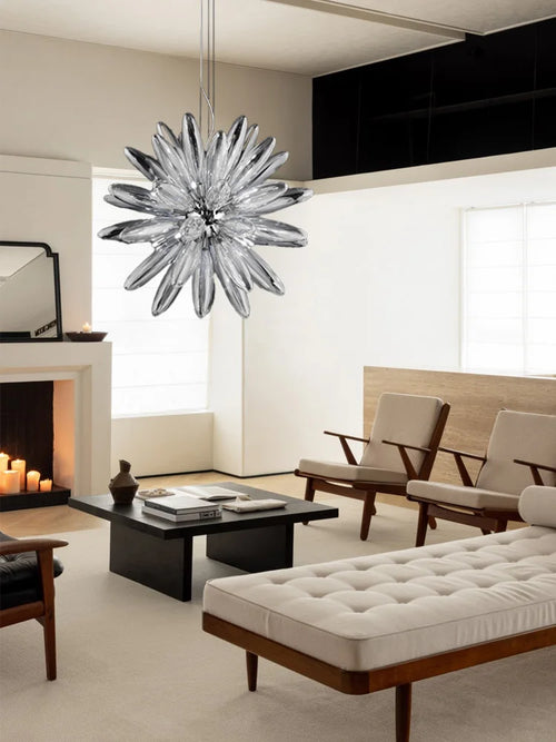 Design LED chandelier with glass shade and elegant glossy finish - vue 6 sur 12