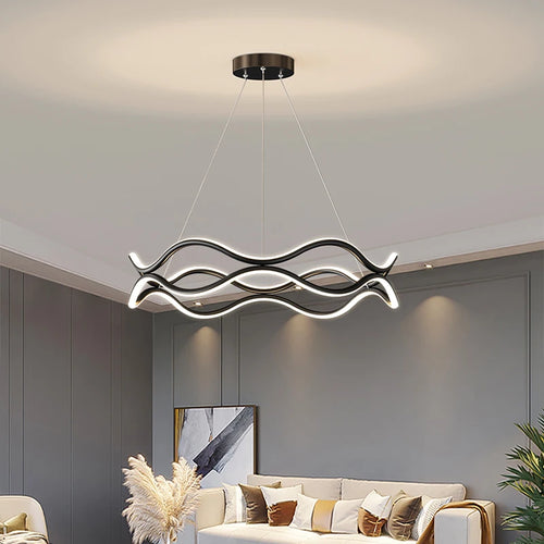 Nordic designer wave line chandelier with main light - vue 3 sur 10
