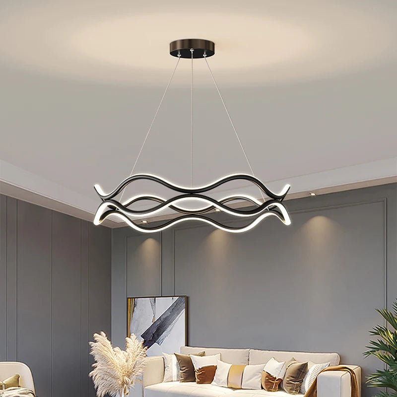 Nordic designer wave line chandelier with main light - vue 3 sur 10