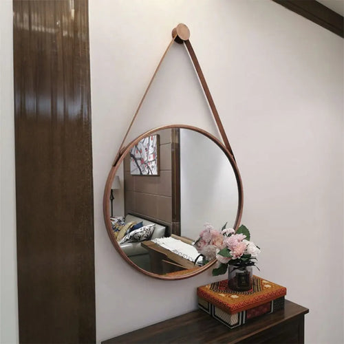round gold wall mirror for bathroom and hairdressing - vue 3 sur 18