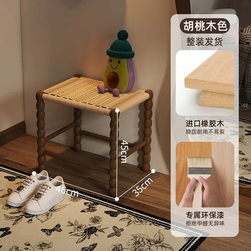 Creative Gourd Stool, French Woven Solid Wood Stool, Household Shoe Changing Stool, Living Room Sofa Side Shelf - vue 7 sur 13