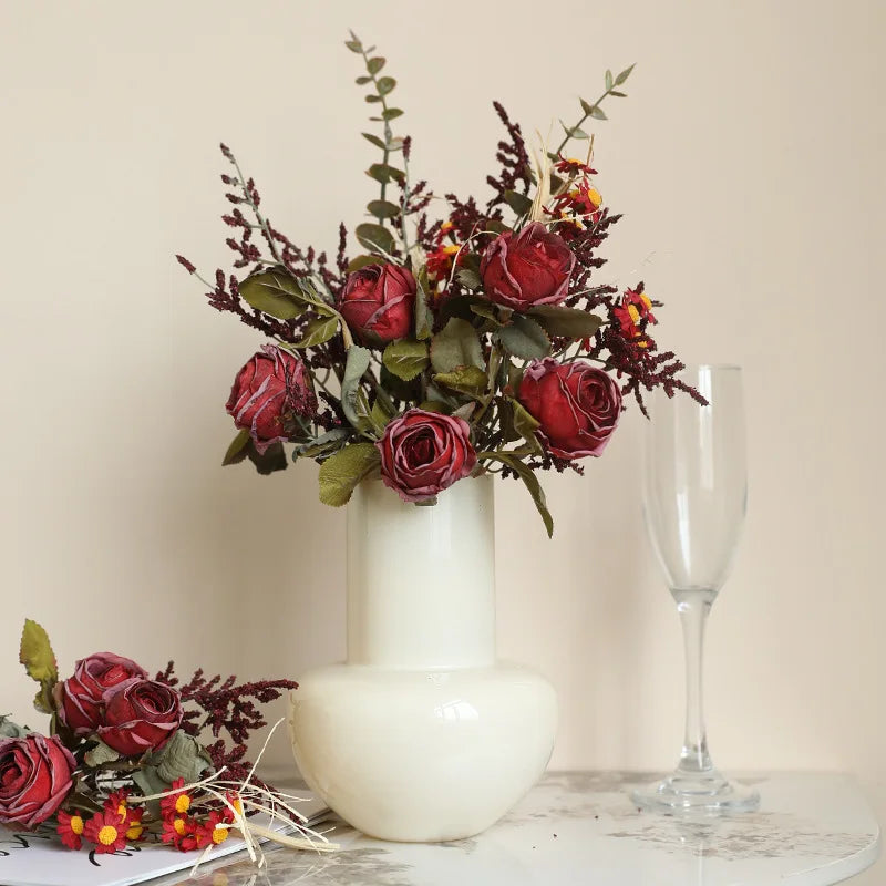 Dried rose and peony bouquet for vintage autumn decor