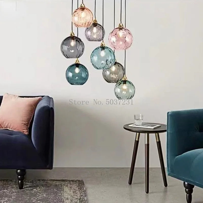 Nordic coloured glass globe pendant light water grain modern restaurant kitchen bedside lamp