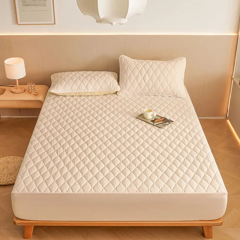 1PC Thicken Solid Color Checked Mattress Cover,Cotton-padded Breathable,Dust Proof,All SeasonsSuitable For The Bedroom, - vue 10 sur 10