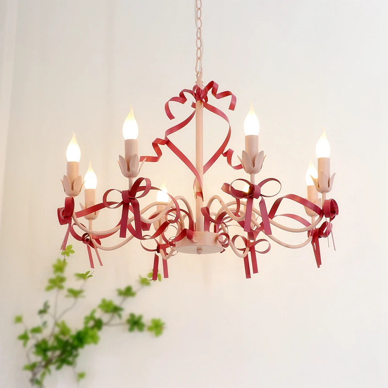 Cute children's chandelier in pastoral style with bow - vue 3 sur 14