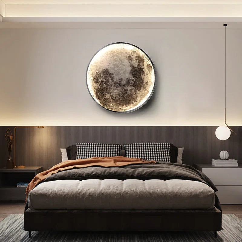 Modern moon wall light with dimmer and LED remote control