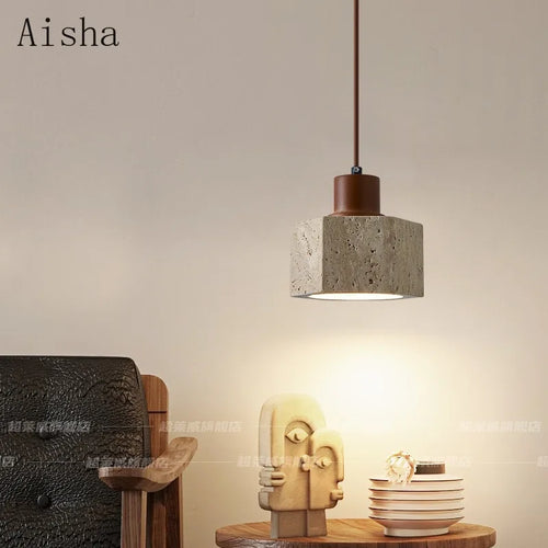 Japanese retro cave stone pendant light for indoor decoration - vue 5 sur 7
