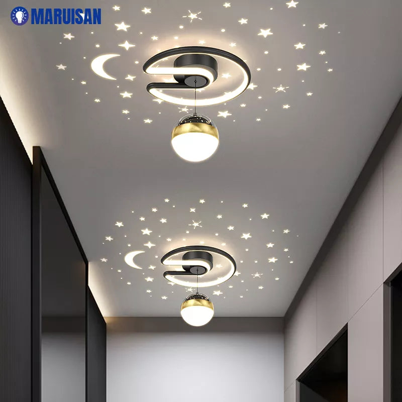 Black grey 28W LED ceiling light with glass ball shades, star effect for hallway, foyer and indoor lighting