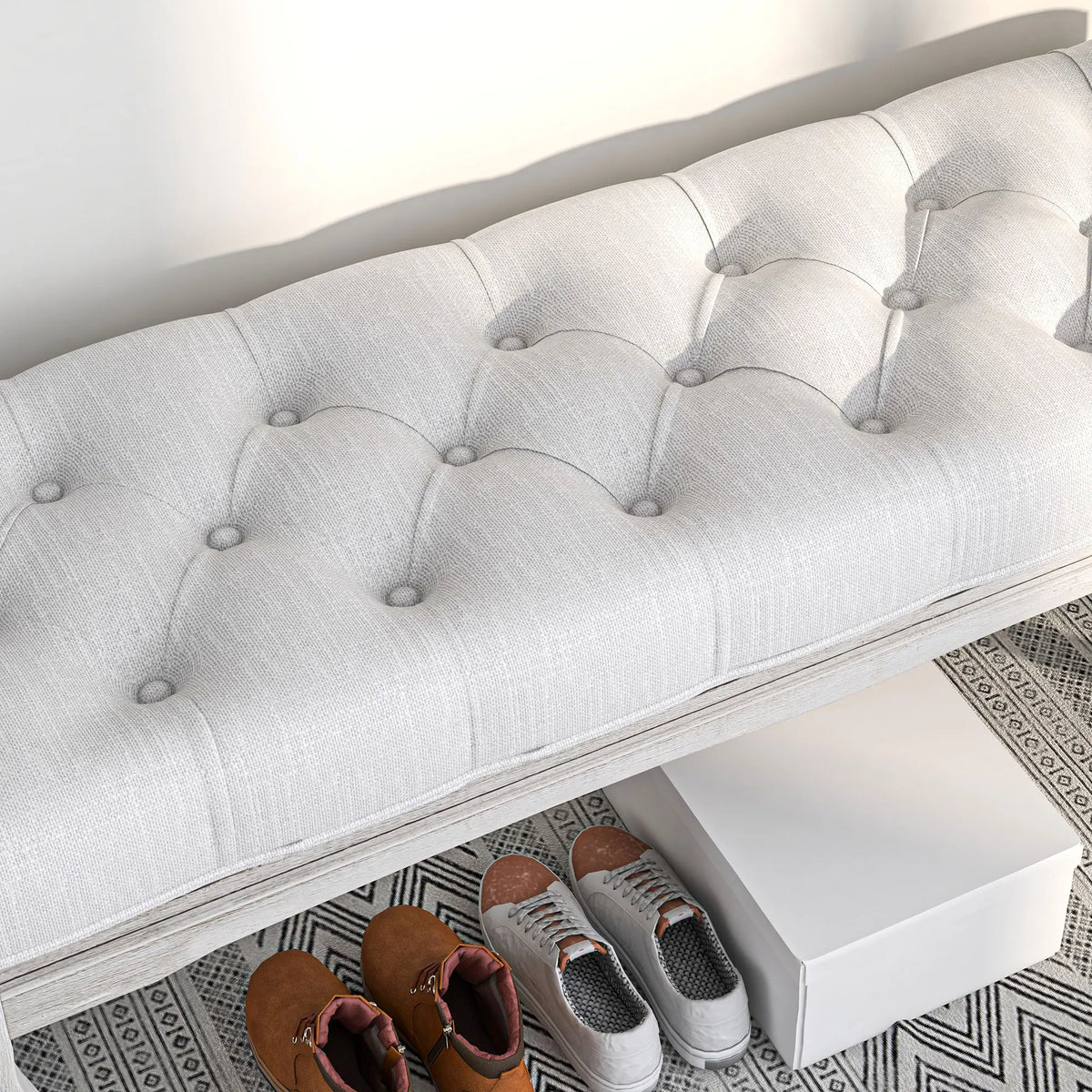 upholstered footboard stool with wooden legs - vue 5 sur 6