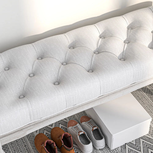 upholstered footboard stool with wooden legs - vue 5 sur 6