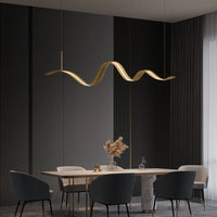 Modern copper LED chandelier with wave design