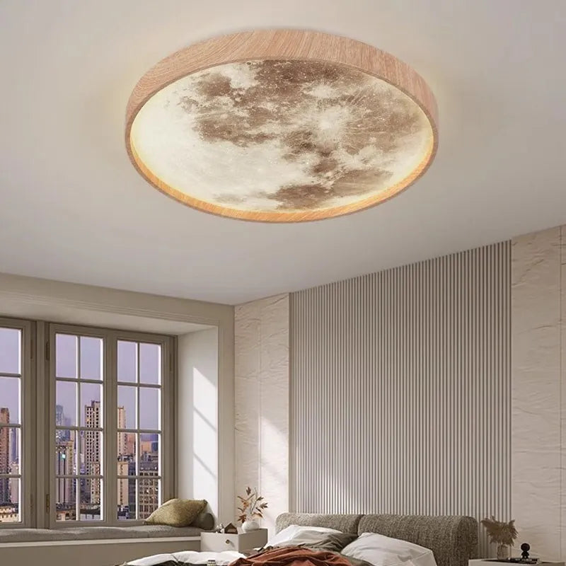 Nordic wooden moon LED ceiling light
