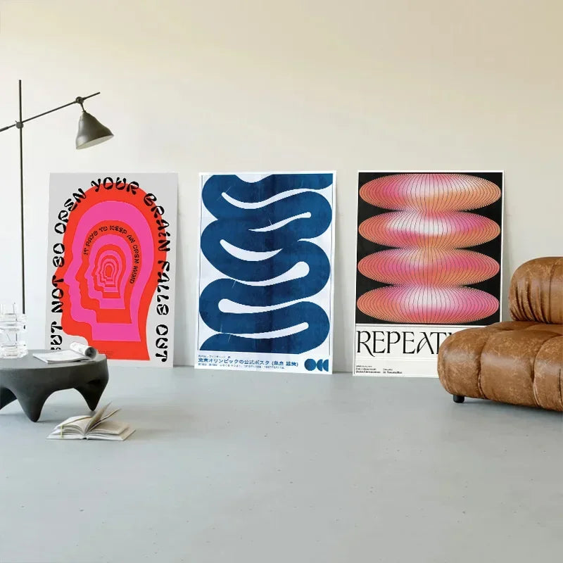 Abstract gradient halo retro Japanese wave decorative wall art - vue 6 sur 7