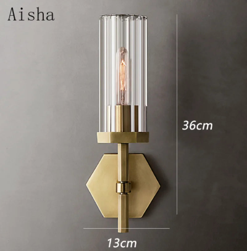 American luxury LED wall light with crystal and gold metal shade - vue 4 sur 11