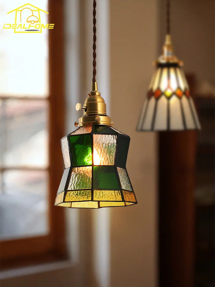 Japanese vintage wood and brass pendant light for interior decoration