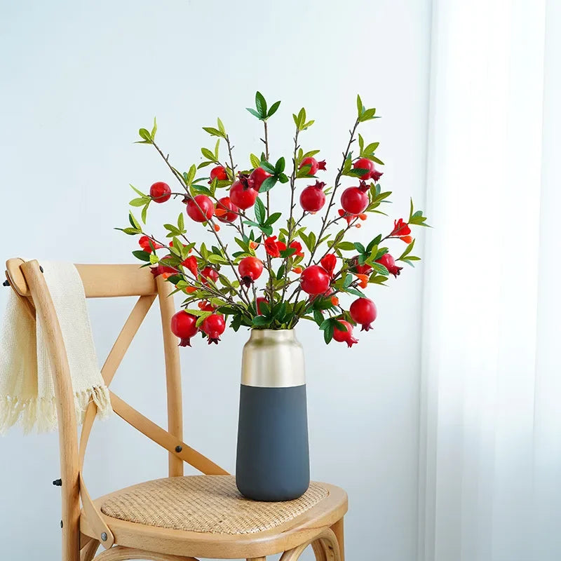 Artificial green plant with 5 pomegranate heads for interior decoration - vue 3 sur 8