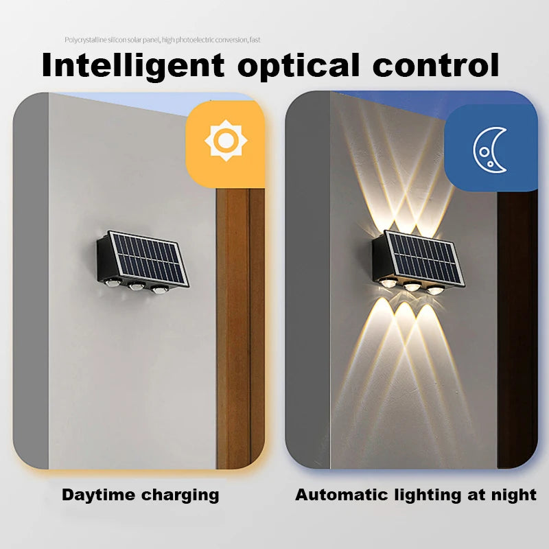 Modern solar LED wall light for decorative outdoor use