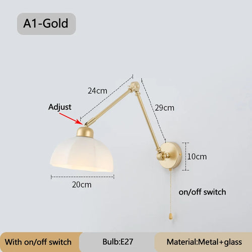 Vintage wall light with long foldable arm and switch - vue 10 sur 9