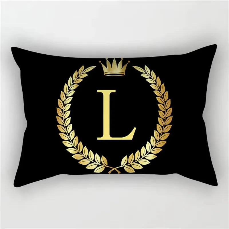 Decorative cushion cover with black and gold letter pattern