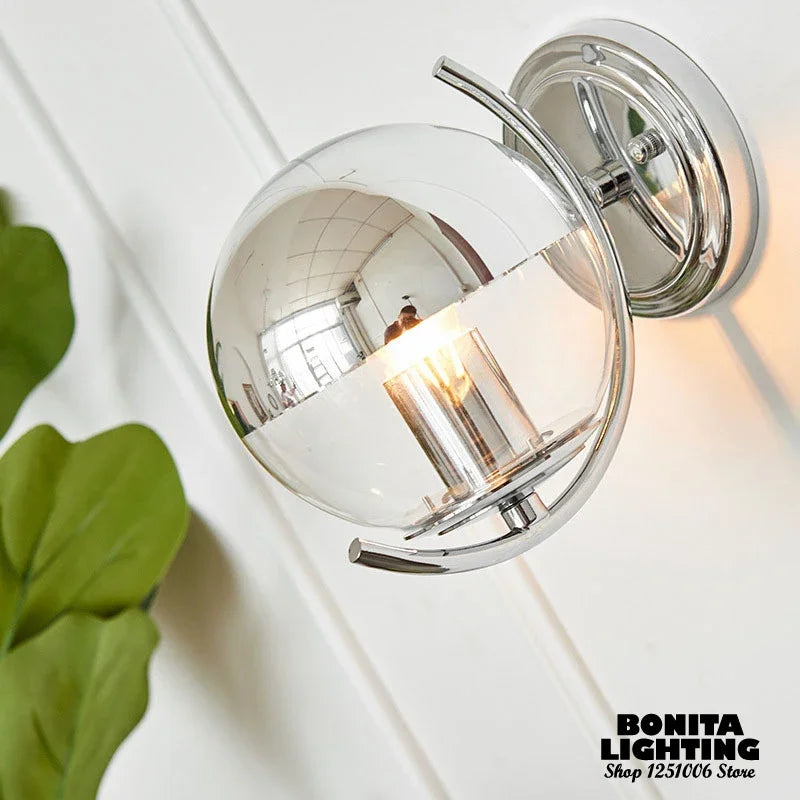 Glass wall light with elegant and simple chrome finish